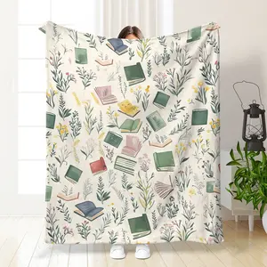 Floral Bookshelf Library Blanket, Farmhouse Style Wildflower Blanket, Stylish Blanket, Cozy Throw Blanket, Perfect Gift for Book Lovers, Cozy Shawl, Home Decor