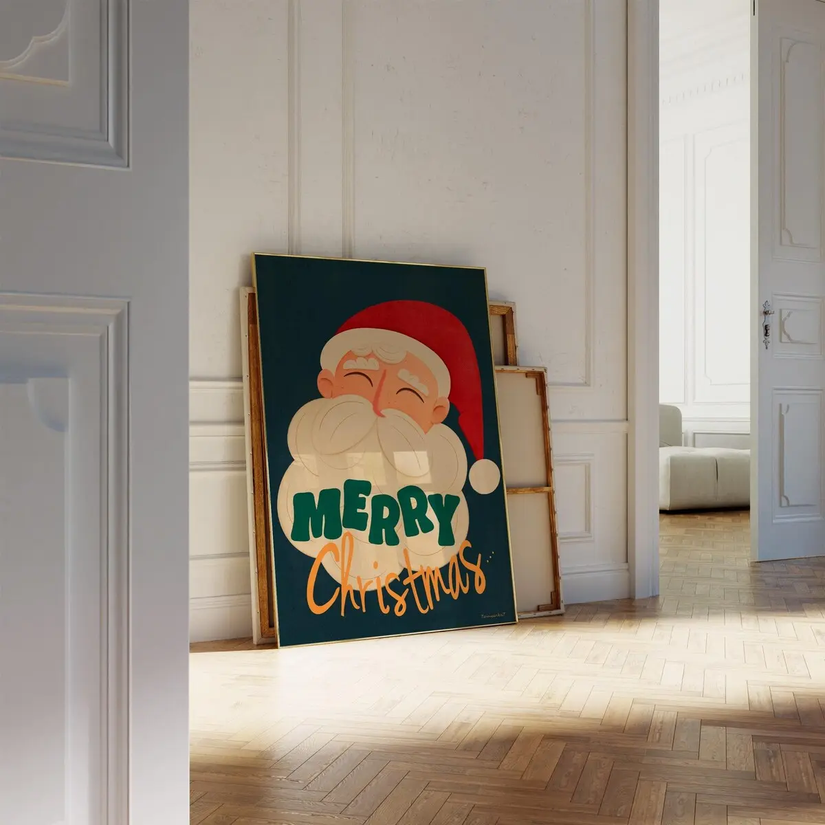 Unframed, Room Decor, Cute Santa Claus Poster Christmas Art, Merry Christmas Santa Wall Art - Trendy Christmas Print, Christmas Wall Art, Holiday Decor –  5 Size, 8x12 to 27x40 inch