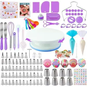 356 Cake Decoration Kit Tools Baking Accessories with Cake Turntable Pastry Piping Bag for Beginners Easy to Use Professional Cake Decorating Kit