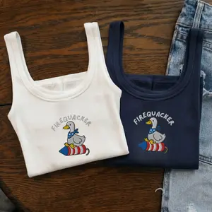 Firequacker 4th of July Crop Top, Patriotic Tank Shirt, Y2K Summer Cami, Country Concert, Ribbed USA 250th Anniversary Tee