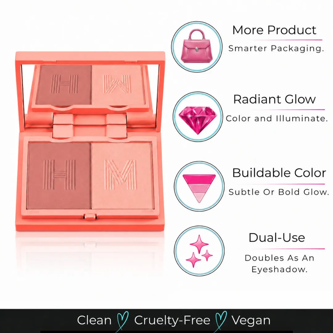 Blush + Brighten Highlighter Duo | Lightweight Mineral Blush Shimmer Glow Powder Palette