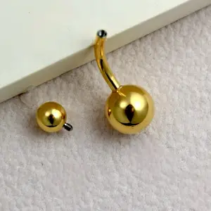 Gold Titanium Belly Ring, 14G Curved Barbell Belly Button Ring, Externally Threaded Navel Piercing, Minimalist Belly Jewelry.