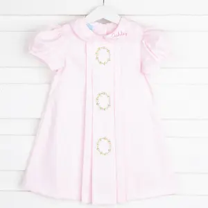 Cross and Wreath Pink Sally Dress - Precious Girl's Outfit for Easter or Baptism
