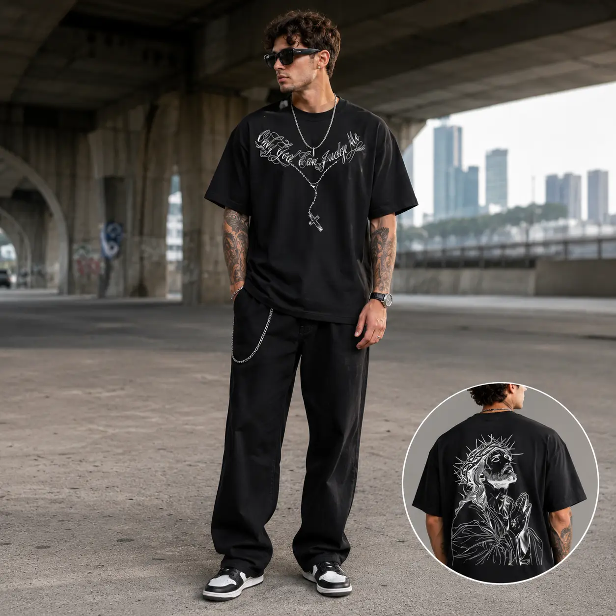 Men's Gothic Graphic Tee, Hip Hop Streetwear Style, Soft Combed Cotton Oversized Top for Summer, Casual Crewneck S-5XL, Jeans, Sneakers, Denim, Joggers, Cap, Flannel, Vibe, Sleeves, Relaxed Fit, Day