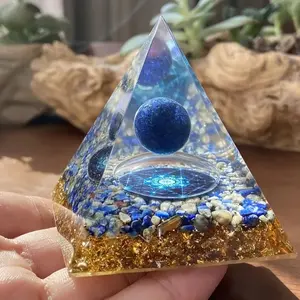 Natural Stone Crystal Lapis Lazuli Chakra Pyramid, Bohemian Style & Base, Home Decor Gift for Halloween or Birthday
