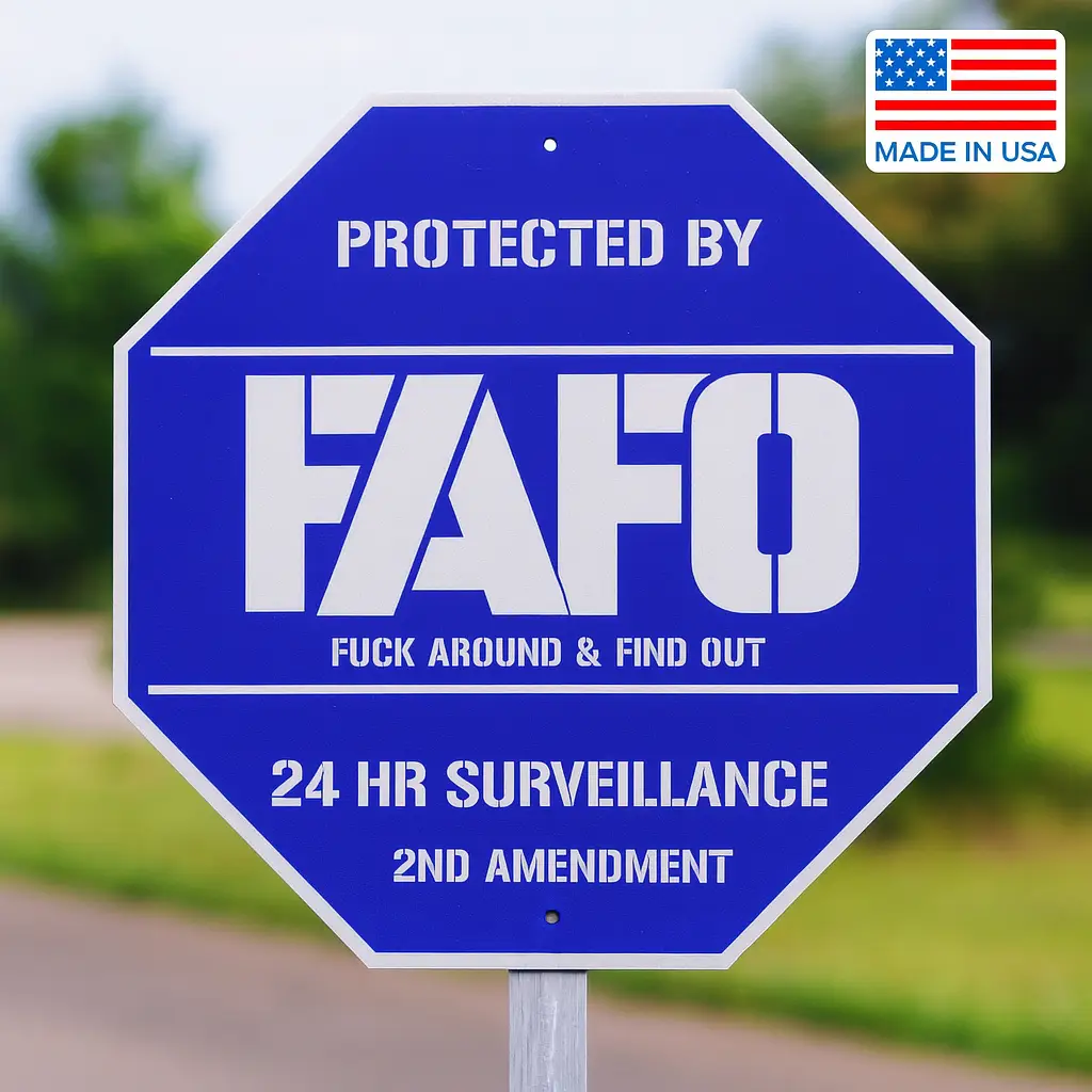 Protected By FAFO Metal Wall Sign - Decorative Metal Sign for Home Decor | Made in USA | Novelty Embossed Tin Plate | Funny Wall Hanging Outdoor Minim