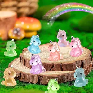 6/12/24Pcs Mini Resin Luminous Animals Glow in The Dark Tiny Figures Luminous Mini Fairy Garden DIY Birthday Party Ornament Accessories Charms Party Favors Cute Cartoon Figurine