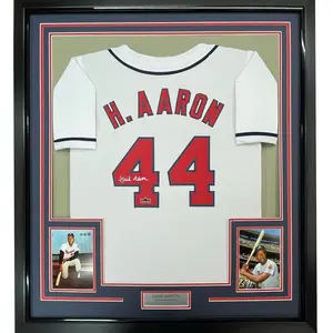 No Framed Facsimile Autographed Henry Hank Aaron  Atlanta White Reprint Laser Auto Baseball Jersey