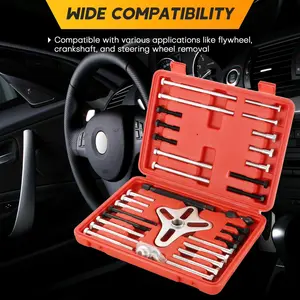 46-Piece Harmonic Balancer Puller Set| Comprehensive Flywheel Puller, Automotive Steering Wheel Puller Kit, Crankshaft Pulley Removal, Gear Puller, Flange Type Puller