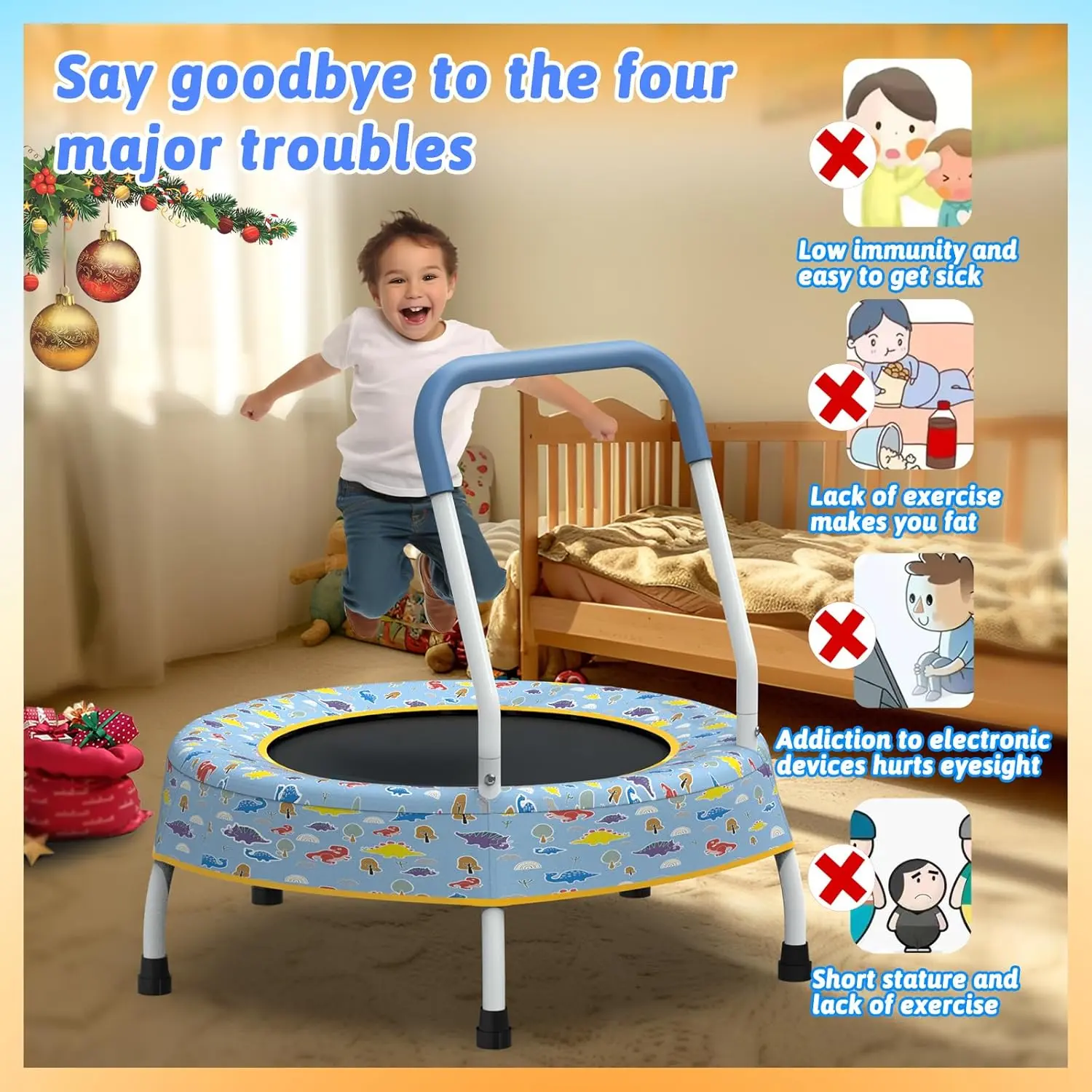 Mersco Toddler Inflatable Trampoline with 28in Diameter, 30in Height Metal Frame, Easy-Grip Handle, Durable Indoor-Outdoor Sports Toy for 1-3 Years Toddlers (55 lbs Capacity), Christmas/Birthdays Gift, 30 Inches High