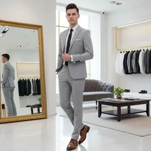 Men's Fashion Business Casual Suit Two-Piece Set - European American Style Solid Color One-Piece Shipping Fabric Formal Wear Office Attire Wedding Party Events Professional Menswear Collection with Comfortable Fit and Modern Design