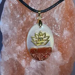 Orgone Gold Sandstone Quartz Crystal Meditation Energy Orgonite Pendant