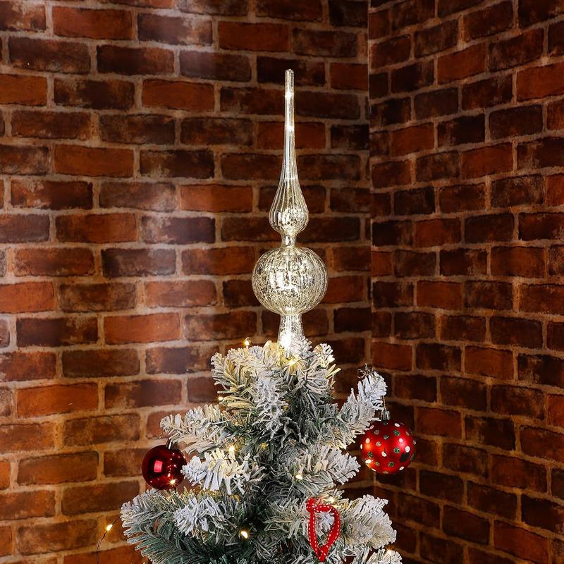 Mercury Glass Finial Christmas Tree Topper 12 Inches Vintage Spherical Xmas Tree Topper Mid Century Christmas Ornament for Home Xmas Holiday Decorations(Sliver)