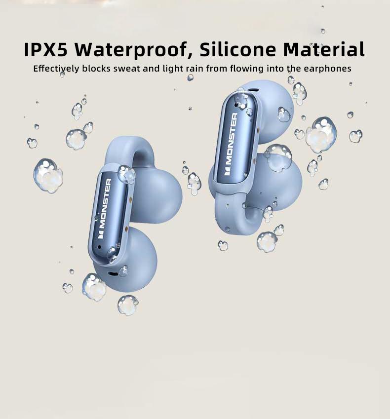 Monster Clip-On Open Ear Wireless Earbuds, Bluetooth 5.4 Headphones with ENC Noise Cancelling Mic, Ultra-Light Secure Fit for Sports, Running & Workouts, Hi-Fi Stereo Sound, 40H Playtime, Fast Charging – Halloween Gifts for Men and Women