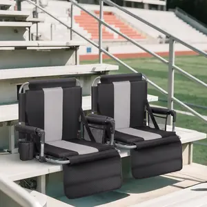 PHI VILLA Stadium Seat Chair for Bleachers with Back & Arm Rest, Bleacher Seats with Backs and Cushion Wide, Stadium Chairs with Cup Holders, Mesh Bags and Hide HooksBlack Grey Armrest Storage Lightweight Sturdy Alloy Steel Foldable Side Pocket