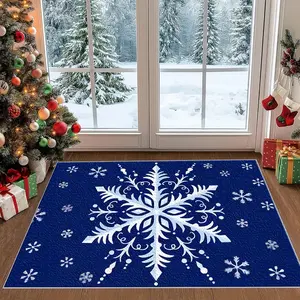 Blue Snowflake Theme Door Mat, Indoor Outdoor Entrance Rug, Home Decorative Rug, Bedside Carpet, Bathroom Mat, Small Area Rugs for All Seasons