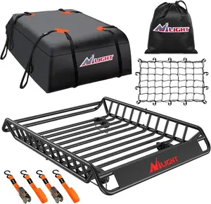 Nilight Heavy-Duty Car Rooftop Rack Basket, Roof Top Baskets (51"x36"x5", 200LBS Capacity) - Luggage Holder with Waterproof Soft Bag, Net, Ratchet Straps for SUV, Truck