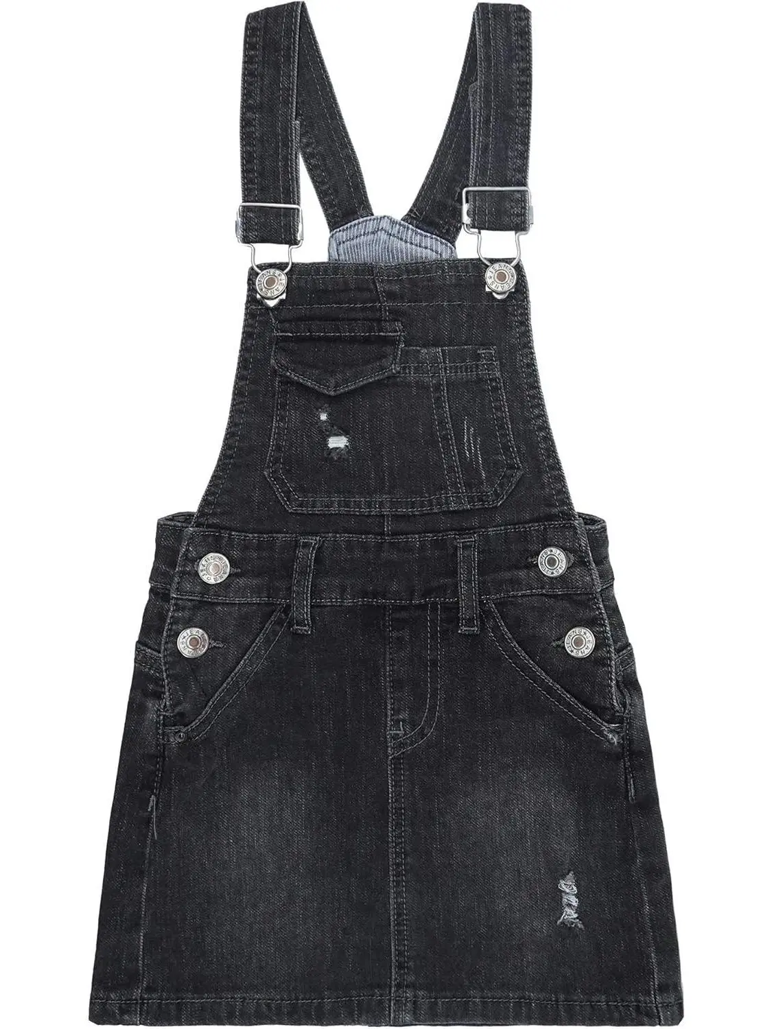 KIDSCOOL SPACE Girls' Ripped Denim Adjustable-Strap Pinafore Dress - Distressed Jean Jumper, Simple Look Summer Sundress Outfits, Overall Dress