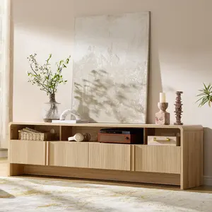 AMERLIFE 70" Modern TV Stand for TVs Up to 80", Wood TV Console with Curved Profile Design & 2 Storage Cabinets, Media Console Entertainment Center for Living Room, Bedroom/Best Gift Ideas/Christmas Gifts