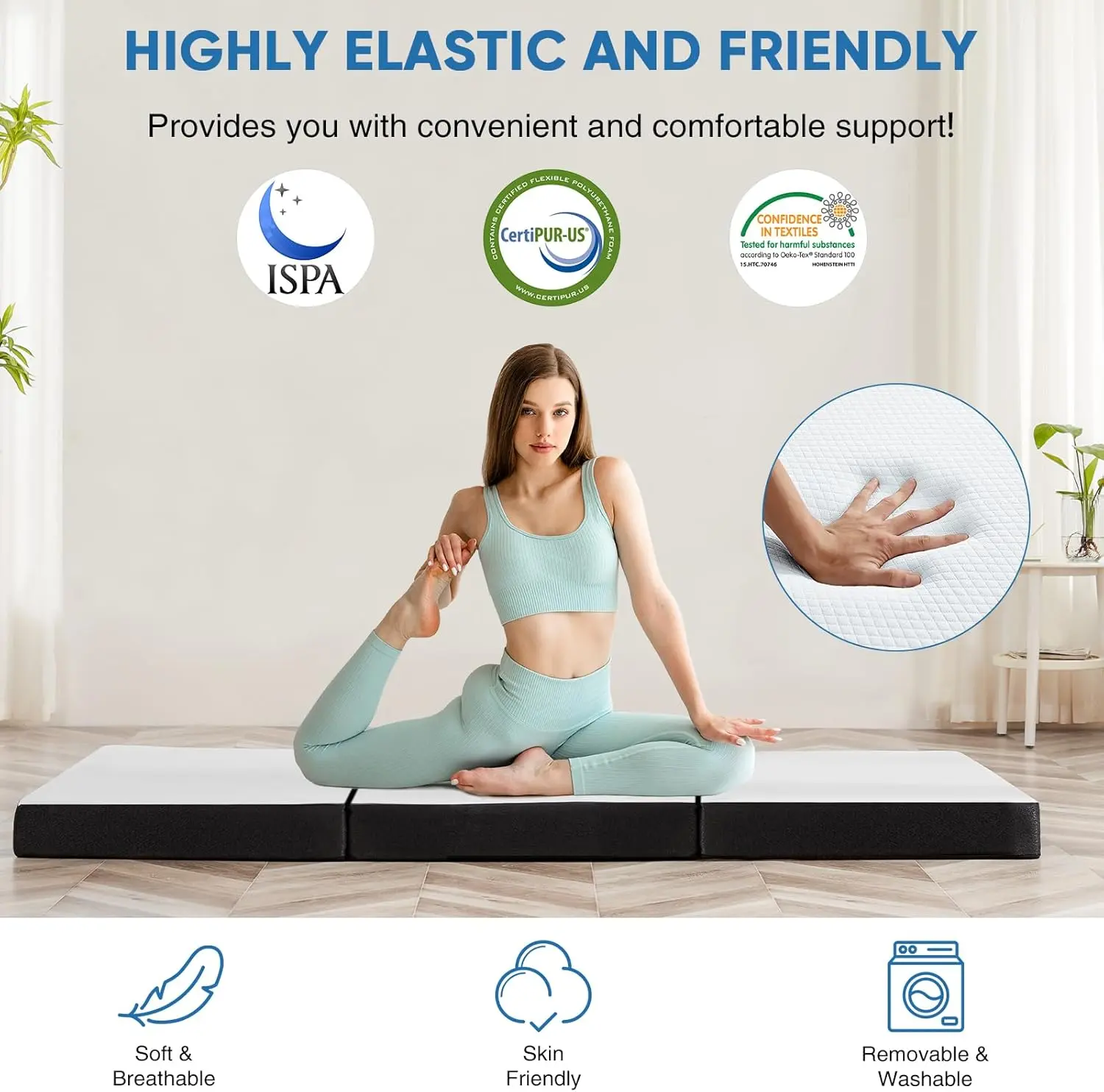 4″Tri-Fold Memory Foam Mattress - Portable Floor Mat w/ Washable Cover | CertiPUR-US Certified for Travel, Camping, Yoga (Single/Twin/Twin XL/Full/Queen)