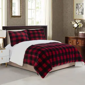 Mocassi 3-Piece Buffalo Micro-Suede Reversible Sherpa - Lodge-Plaid Pattern Comforter Set