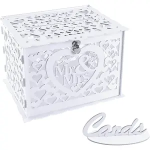 Wedding  Box Holder with Sign, Large Rustic  Wooden DIY Envelope   Card Boxes with Lock Slot for Reception Anniversary Graduation Birthday Party Parties (Mr & Mrs, White)