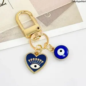 Diamond-Encrusted Evil Eye Tassel Keychain, Turkish Inspired Bag Pendant