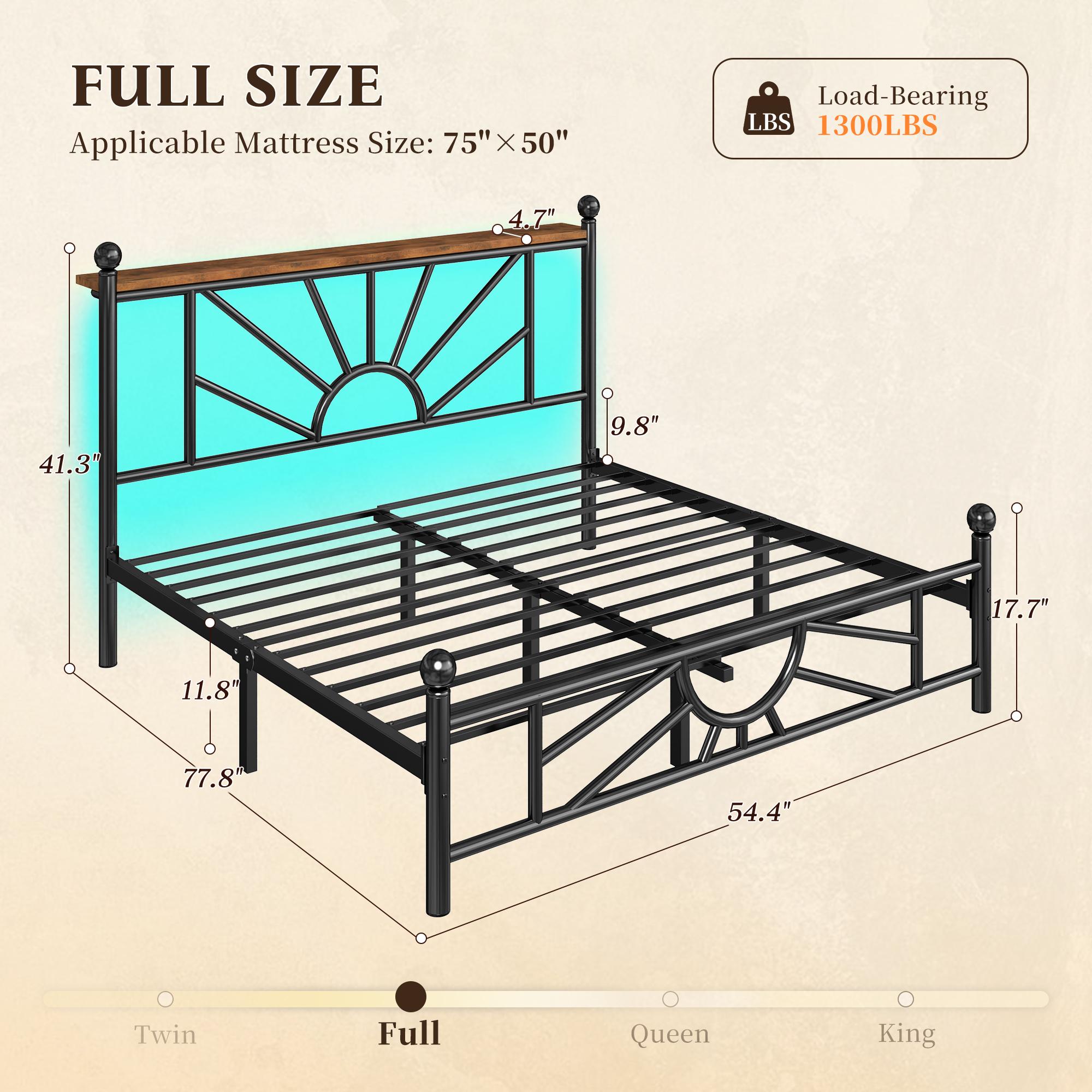 【1300 lbs Capacity】King Queen Full Metal Bed Frame with Headboard & LED, NO MATTRESS,Under Bed Storage Space & Strong Metal Slats, Iron Bed Frame, Noise-Free, Easy Assembly, Modern Bedroom Furniture,Easy Assembly,Black