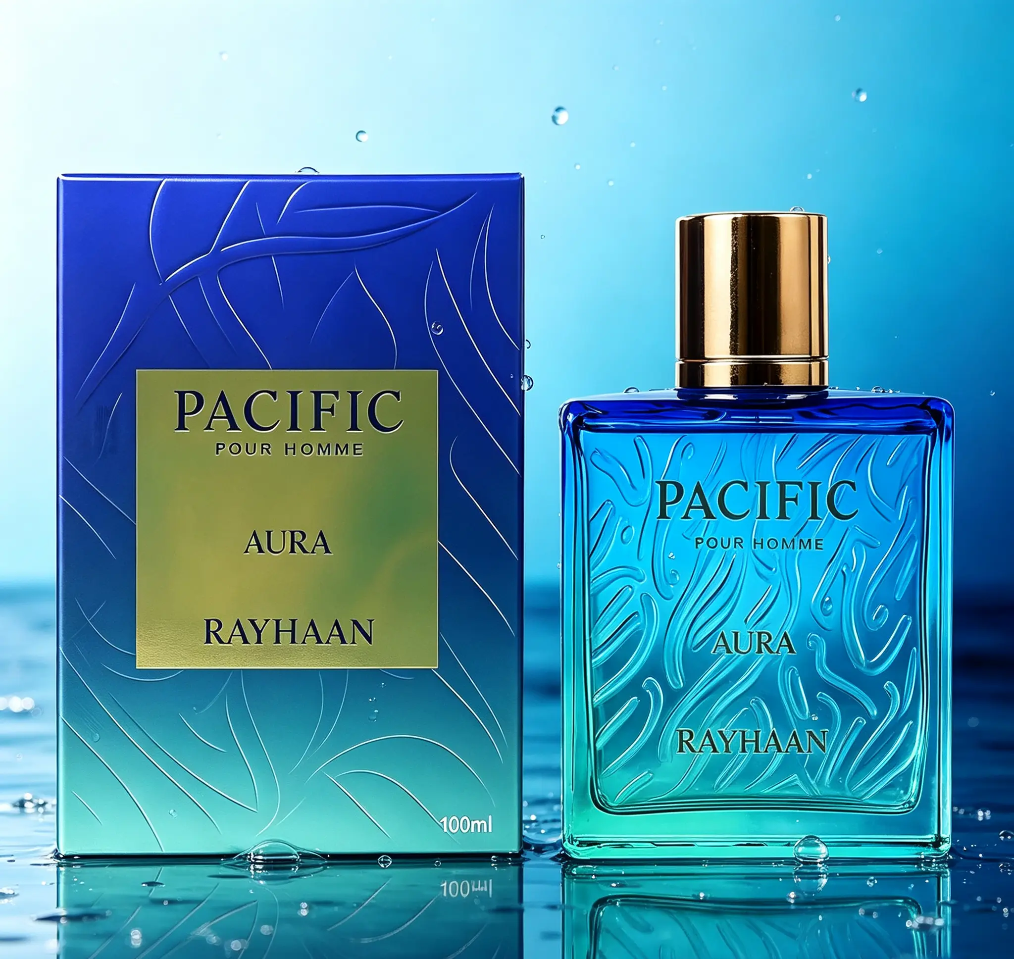 Rayhaan Pacific Aura Men’s EDP Spray 100ml (3.4 Ounce), Refreshing Masculine Fragrance with Citrus, Aromatic Herbs, Cool Mint & Warm Amber, Long Lasting Daily Cologne