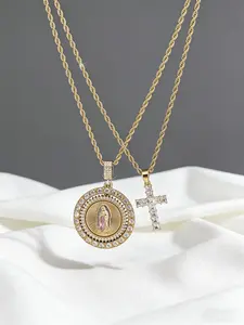 Hip-Hop Retro Style Virgin Mary Pendant Necklace, Rhinestone-Encrusted Trendy Oversized Pendant, Fashion Accessory for Men and Women