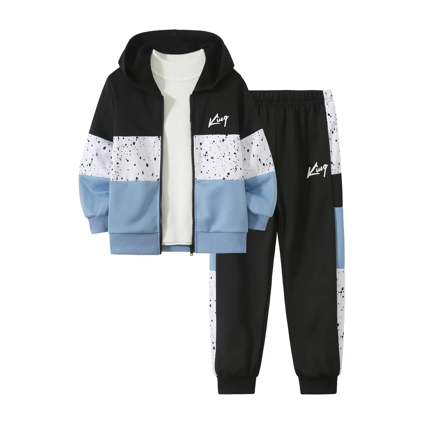 Boys' autumn clothes 2-piece colorful striped long-sleeved zipper hooded coat and sweatpants autumn and winter fashion and leisure suit 3-12-year-old children's outdoor durable comfortable and fashionable children's clothing Casual Set Youth Kits