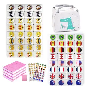 【65 Blocks】Seaside Escape Game Blocks Sets with 65 Tiles 30mm Flag and Ball & Emoji and flag & flag pattern with Handbag for Spring Picnic Party Gift.