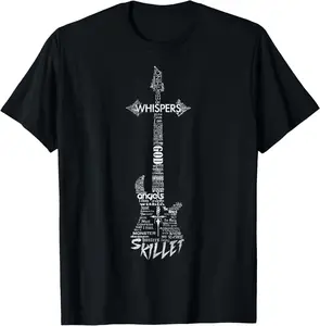 100% Cotton Vintage Skillet Guitar Typography On White Music T-Shirt