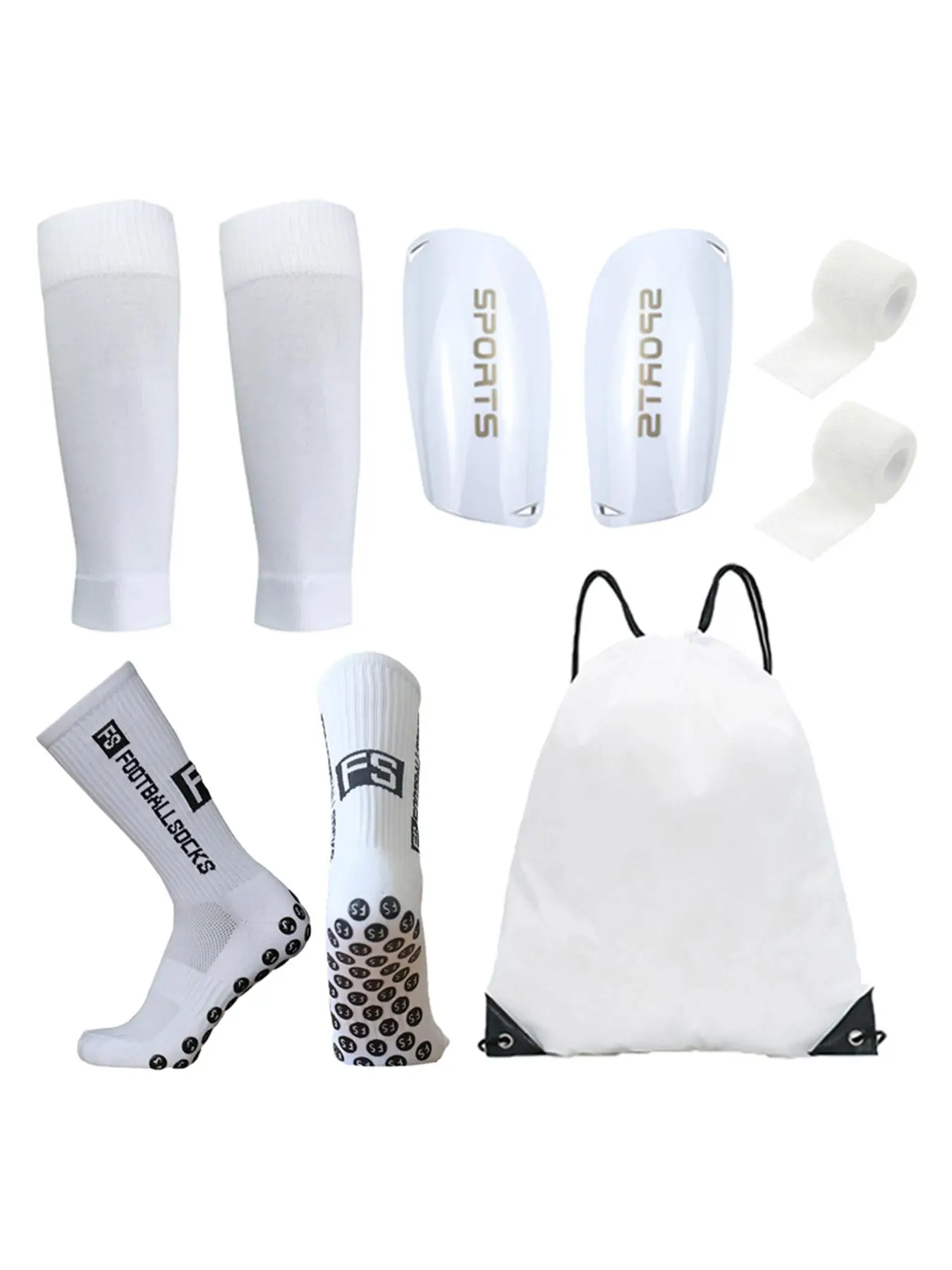 Professional Football Training Set, Letter Print Sports Socks & Shin Guard & Calf Sleeve & Athletic Tape & Backpack, Football Accessory, Sports Access