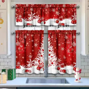 Christmas Kitchen Curtains Valances 3 count Set,Xmas Ball Ornaments Snowflakes Rod Pocket Kitchen Curtain Over Sink Window,Farmhouse Cafe Curtains for Holiday Winter Decor 36 Inch