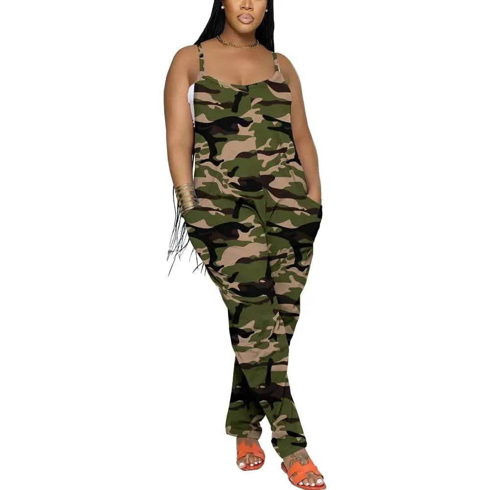 Womens Jumpsuits Casual Summer Rompers Sling Sleeveless Loose Baggy Overalls Jumpers With Pockets 2024 Womenswear Camo