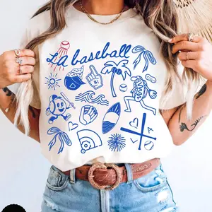 Los Angeles Baseball Doodle Graphic Tee, Cute Los Angeles Baseball Game Day Youth Shirt, LA Baseball T-Shirt for Men, Women and Kids