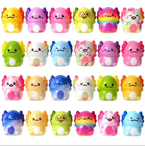 24pcs Soft Stretchy Stress Relief Fidget Toys, Realistic Mexican Salamander Slow Squishy Toys, Assorted Color Sensory Party Favors for Kids Boys Girls Novelty Prizes