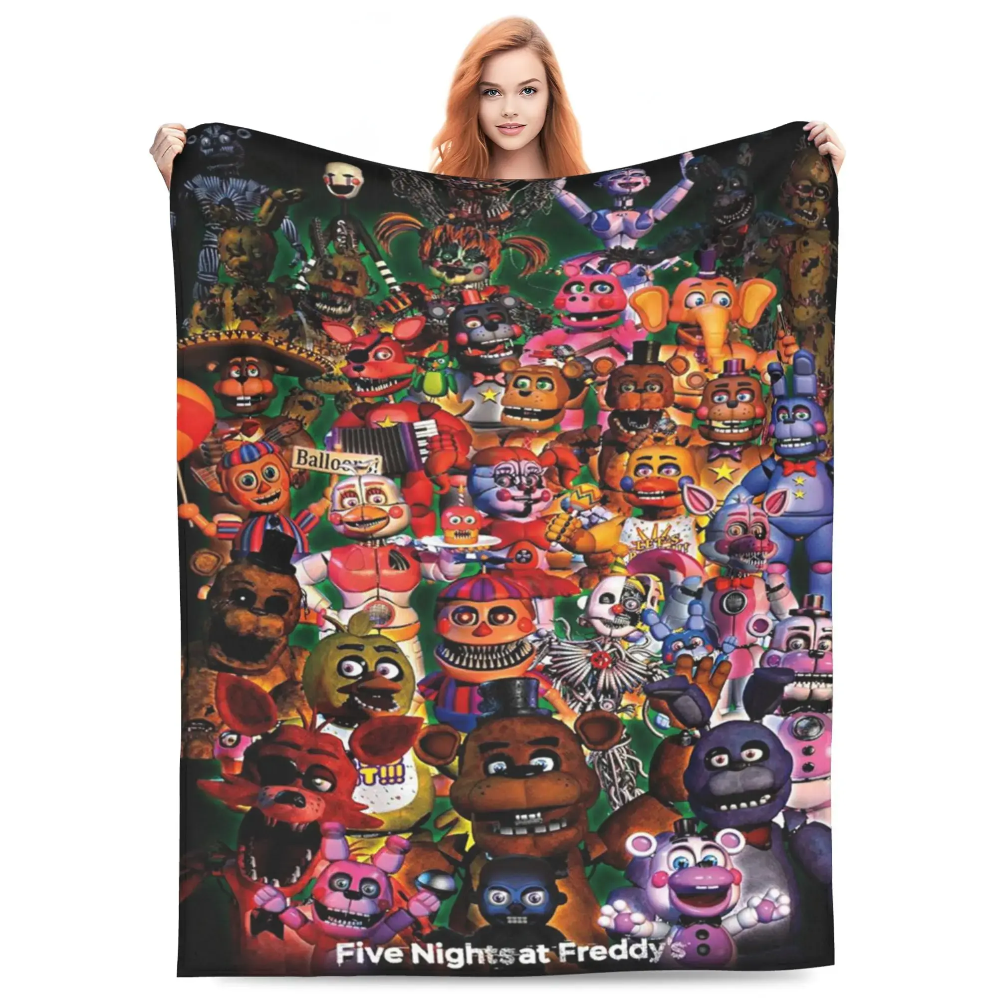 5 Nights at Freddy's Inspired Cute Cartoon Character Print Flannel Fleece Throw Blanket - Super Warm, Soft, Lightweight - for Kids - Sofa, Winter Bedding, Gaming Room Decor
