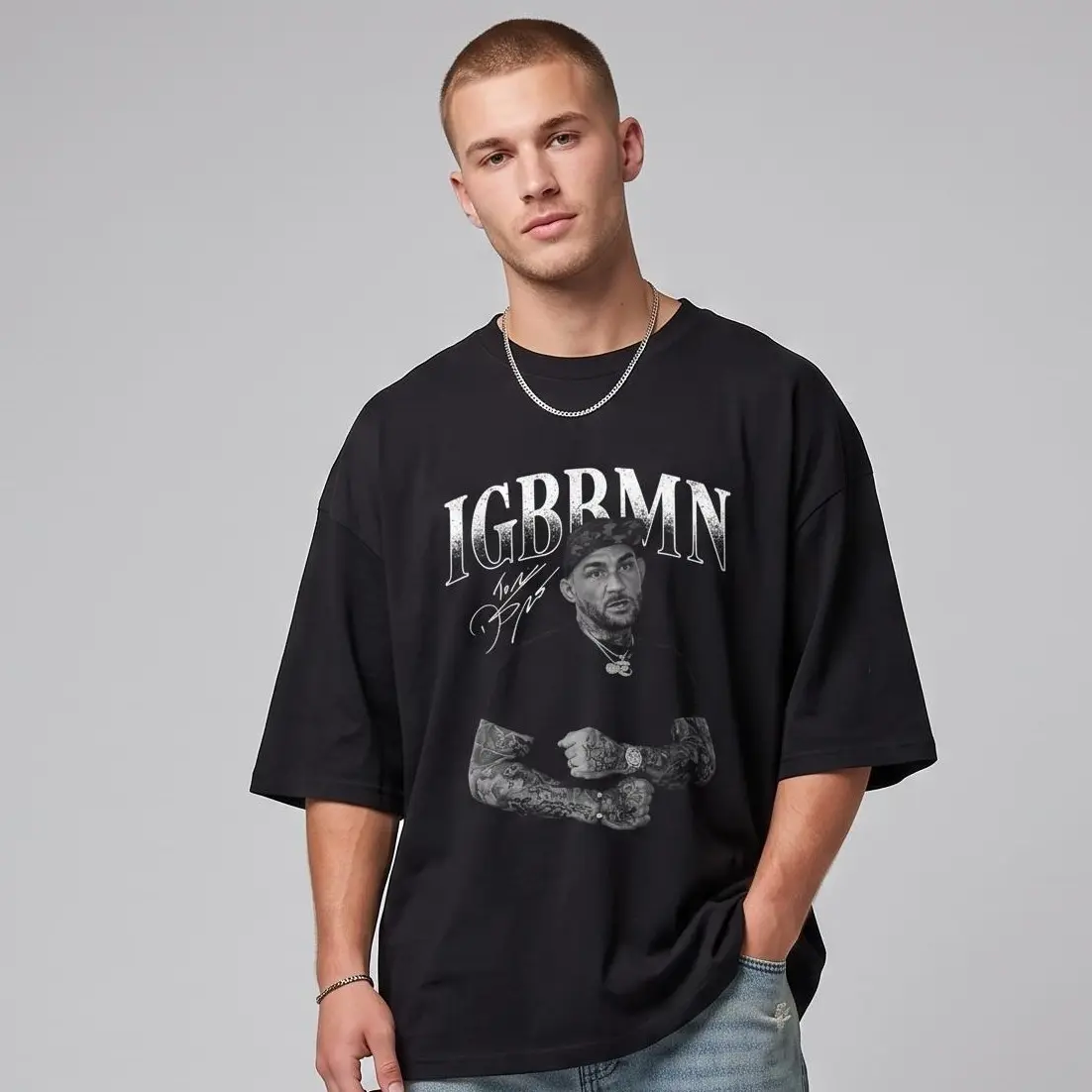 Premium 100% Cotton Unisex Hip Hop Streetwear Graphic Tee | Heavyweight Retro Urban IGBRMN T-Shirt | Classic Distressed Portrait Crewneck Short Sleeve Shirt, Loose Fit Men Women Casual Black Top