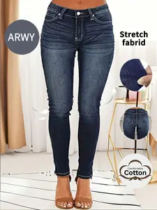 Women's Casual Slim-Fit Denim Jeans, Elastic Waistband, Comfortable & Stylish Design, Perfect for Everyday Wear, Trendy Ladies' Fashion