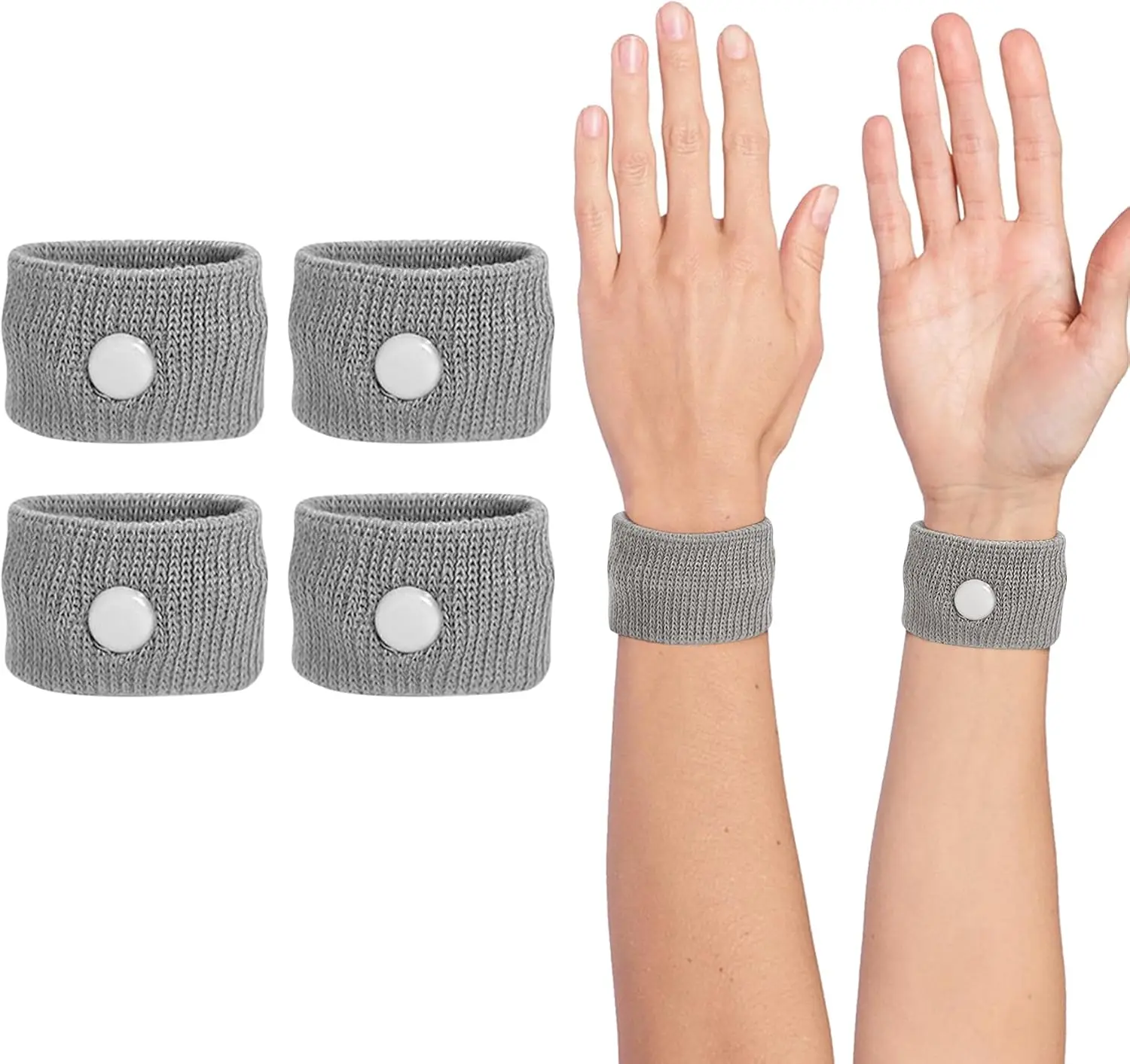 Unisex Acupressure Motion Sickness Wristbands - Travel Aid for Nausea, Dizziness, Vomiting Relief (Grey, Large, 2 Pairs)