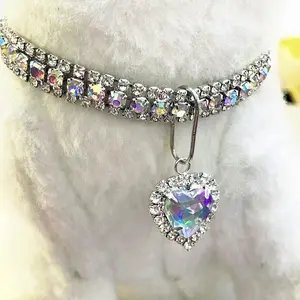 Rhinestone Pet Collar, Sparkling 3 Rows Crystal Diamond Dog Collars, Adjustable Rhinestones Wedding Collar, Puppy Girl Bling Necklace Pendant Jewelry for Small Medium Large Pets, Cats, Dogs(B-White,S)