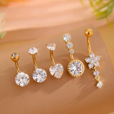 Women's Stainless Steel Belly Button Ring, Elegant Flower & Heart Design, 14g Navel Jewelry, Body Piercing Jewelry, 10mm Barbell Length, Daily Wear Accessory, Body Jewellery