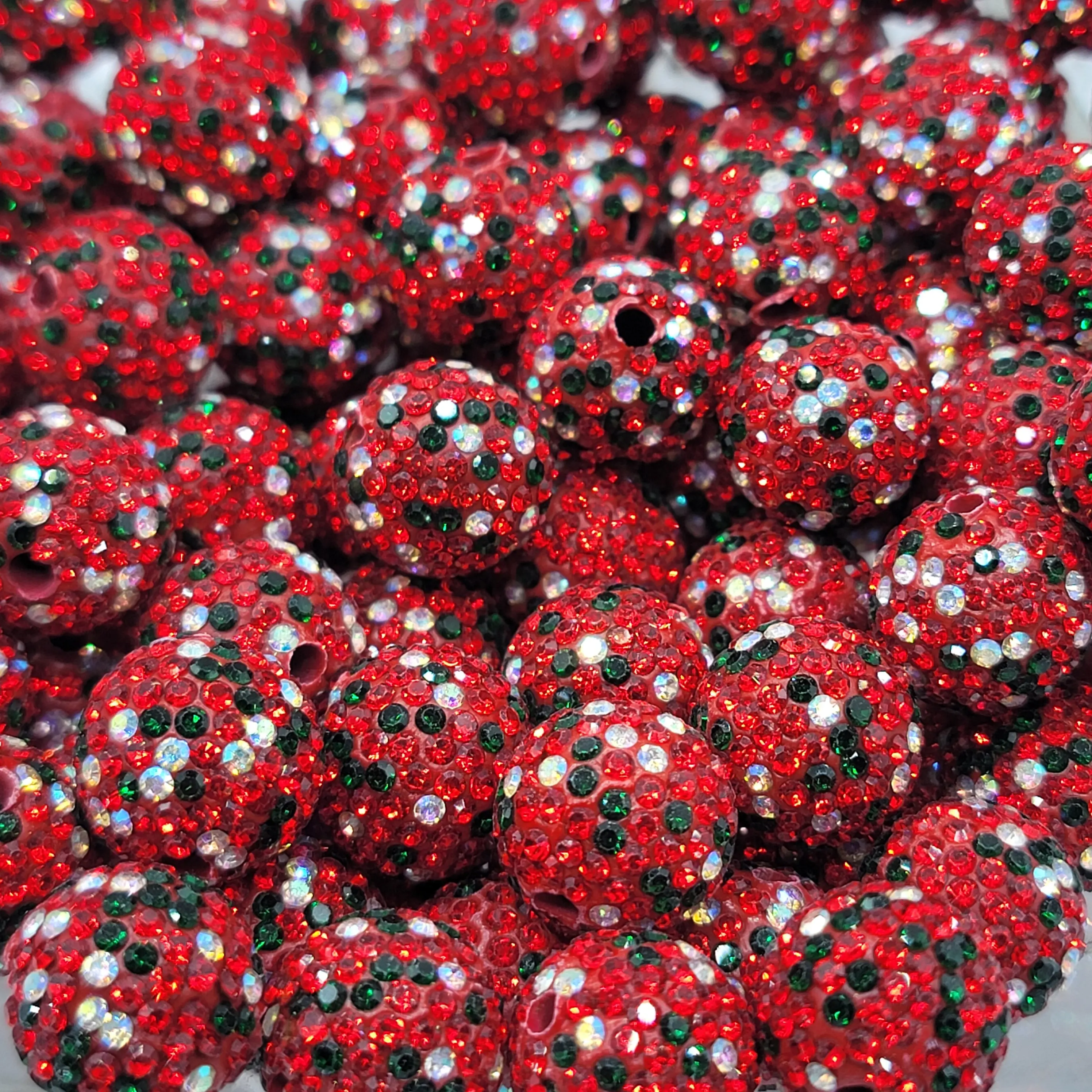 16MM Clay Christmas Beads with Rhinestone Accents - For DIY Jewelry Making, Christmas Decor Beading Supplies, Clay Beads