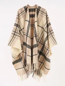 Poncho Women Shawl - 1pc Plaid Pattern Warm Scarf Shawl in Warm Colors