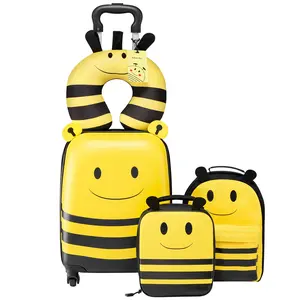 Summervibes VEVOR Kids Luggage Set, 5 Piece, 18 Inch Hardside Rolling Wheels Suitcase with Backpack & U-shape Pillow, Bee Kids Carry on Luggage Set, Holiday Birthday Gift for Girls Boys, Airline Approved, 5-Pieces, Abs Plastic