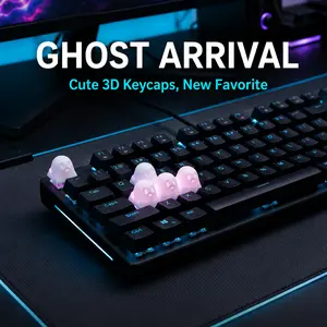 Cute White Ghost Theme Artisan Keycaps, Transparent Backlit Keycaps, Halloween Atmosphere Decoration, Compatible with Cherry MX Cross Axis Mechanical Keyboards, Suitable for Keyboard Beautification Decoration, Halloween Holiday Keycap Decoration