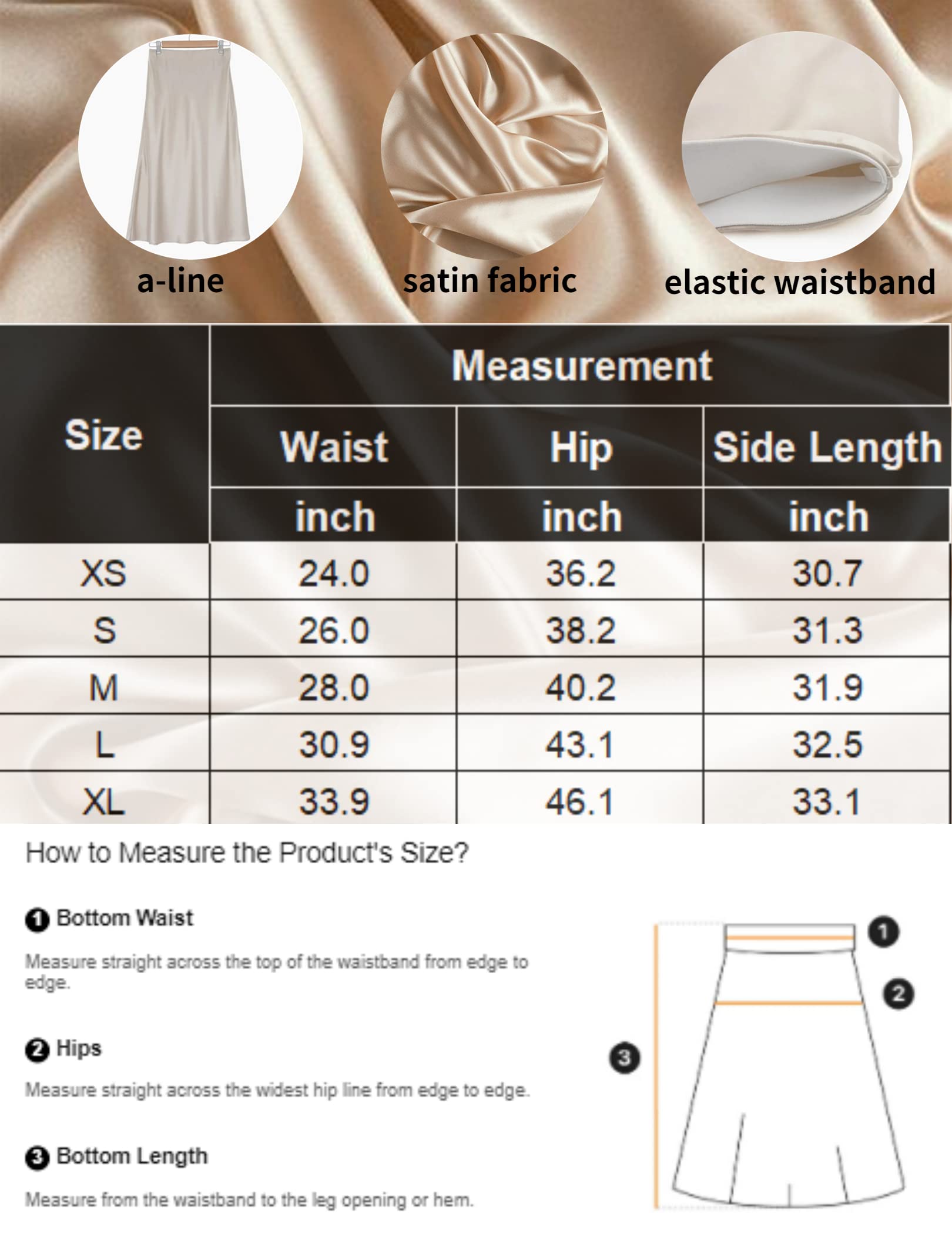 Womens Satin Skirts Casual Silk Midi Skirt High Waisted Long Skirts Zipper Elegant Work Skirts parachute  maxi