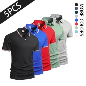 5-Pack Men’s Color-Block Striped Polo Shirts — Classic Button-Down Tops, Stylish Casual Sport Short-Sleeve Polos Suitable for Everyday Activities, Team Sports, Golf, and Outdoor Sports. Tropical Menswear Menswear
